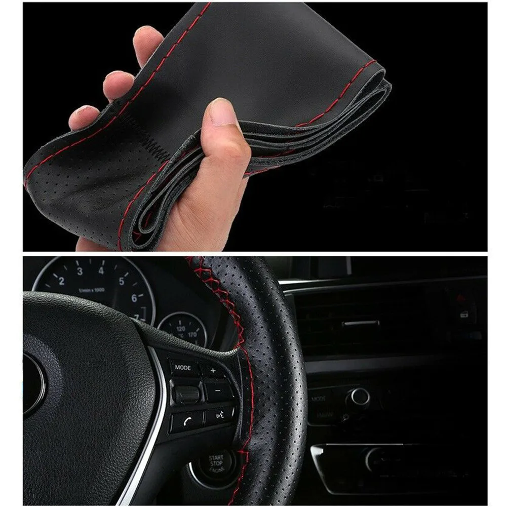 

Unique Steering Wheel Cover Universal With Needles Thread 37-38cm Black Car DIY