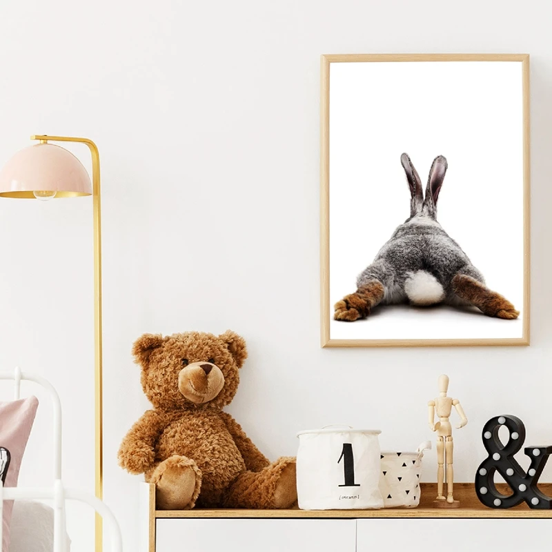 

Bunny Butt Nursery Wall Art Canvas Painting Nordic Posters Animal Rabbit Prints Funny Rabbit Tail Wall Pictures Baby Room Decor