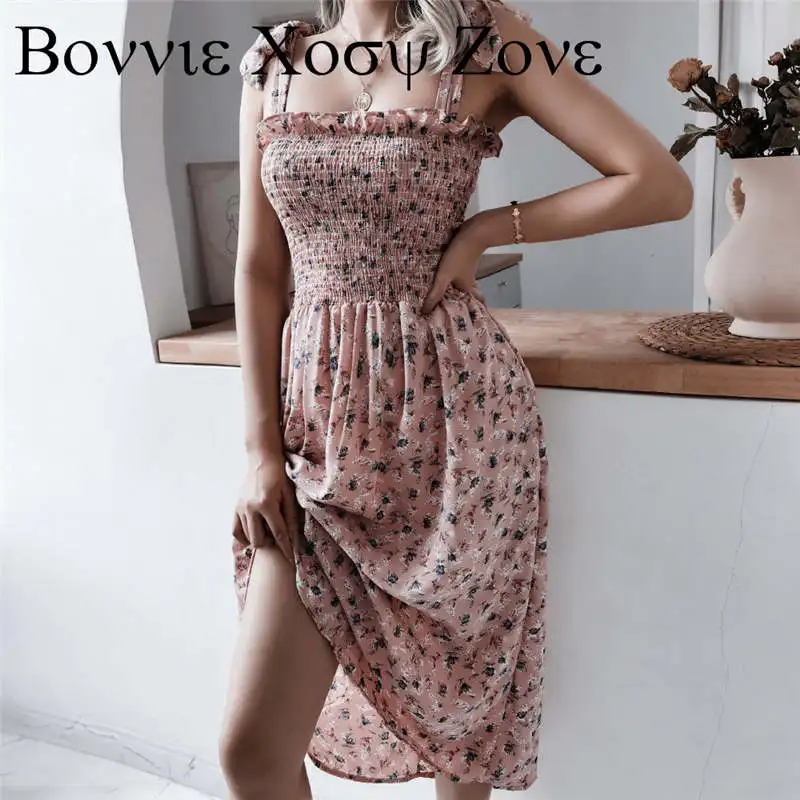 

Square Neck Floral Print Spaghetti Strap Frill Trim Shirred Layered Ruffles Maxi Dress Summer Dresses For Women 2021 Vacation