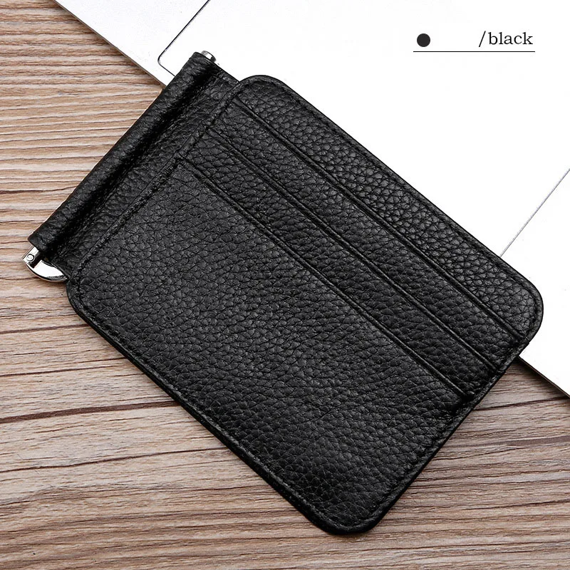 Мужской кожаный тонкий кошелек с зажимами для денег Женский однотонный