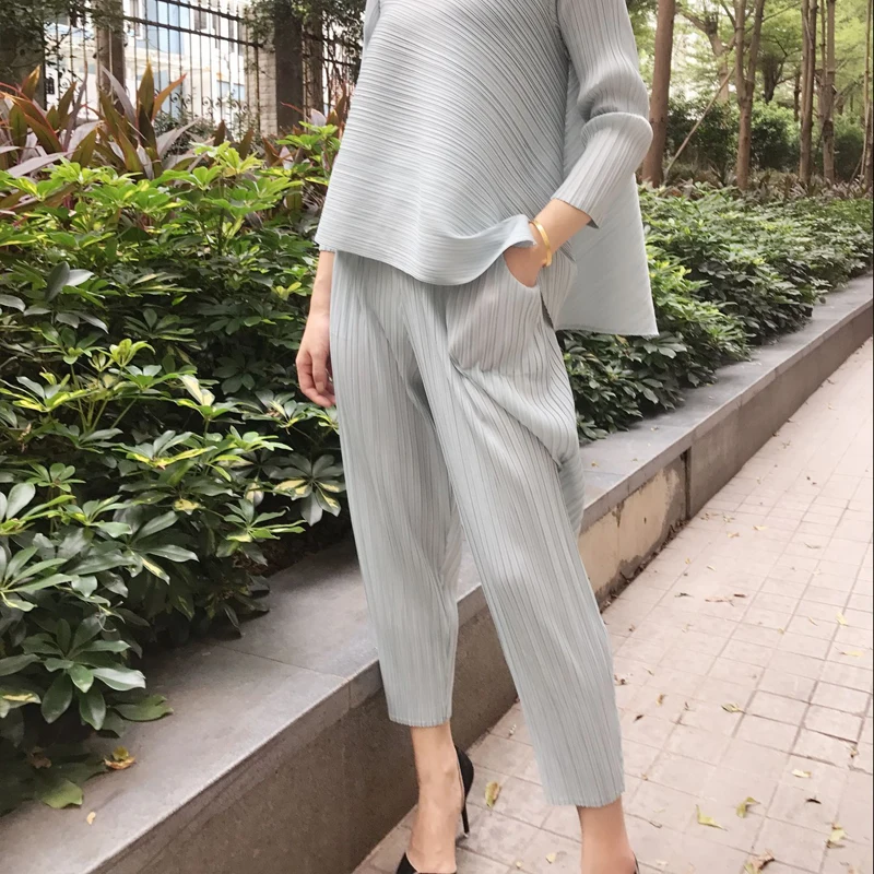 Женские Плиссированные шаровары DEAT однотонные брюки полной длины с эластичным