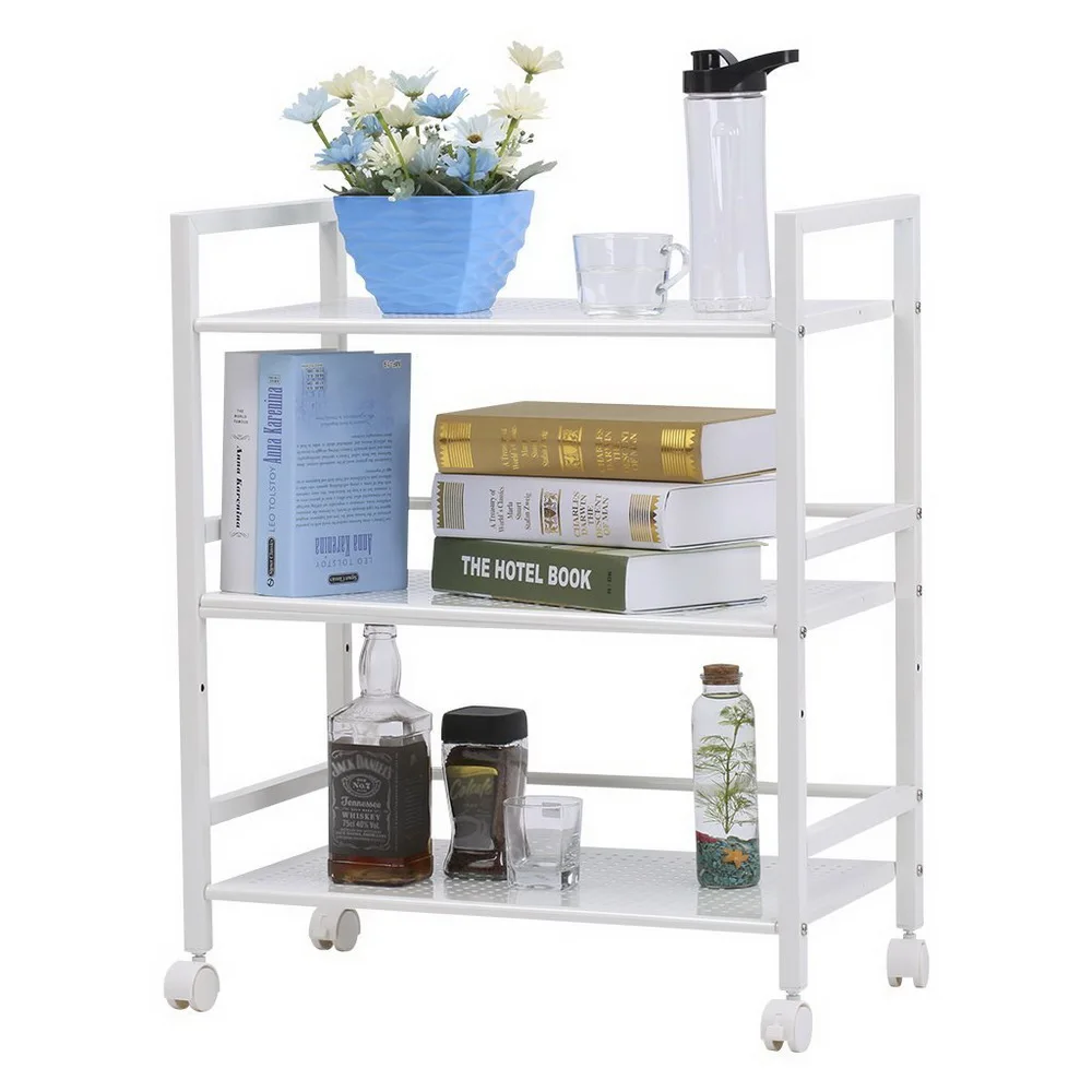 

3 Layers Removable Storage Rack Kitchen Bathroom Iron Trolley Holder Shelf Organizer Living Room Office Cart With Rolling Wheel