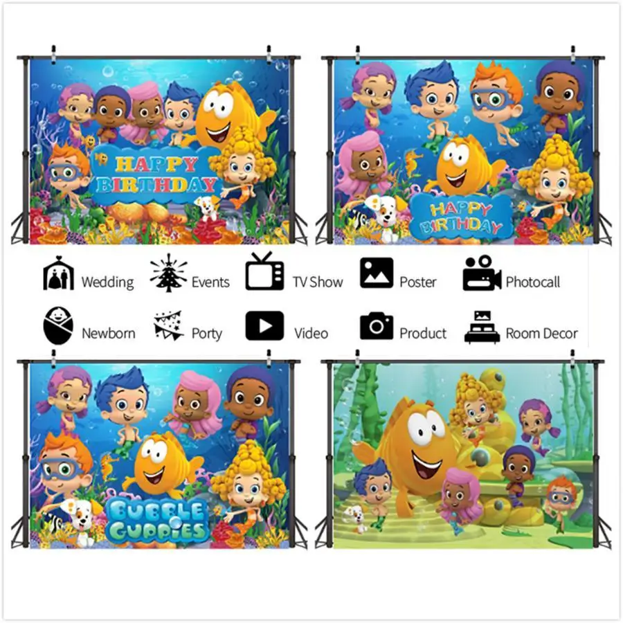 Новый стиль пузырь гуппи Мультфильм Дети День Рождения вечерние графия Фон Ткань