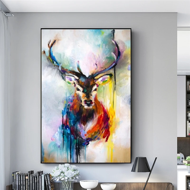 Картина в скандинавском стиле с изображением головы оленя граффити настенные