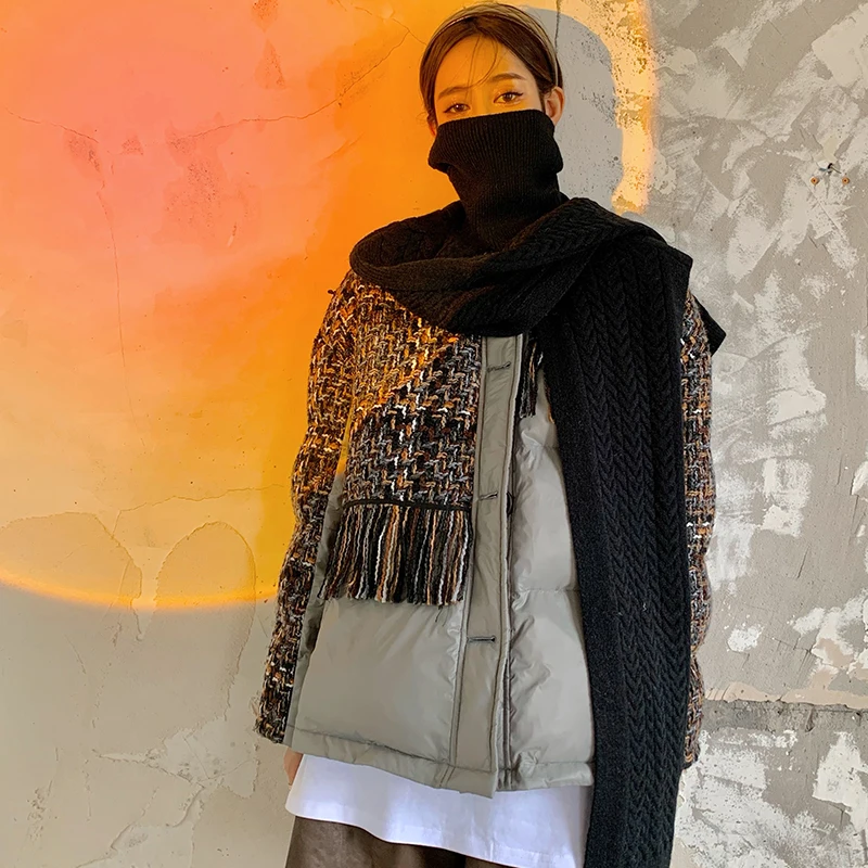 

ZURICHOUSE Brand Winter Coat Female Warm Stand-collar Parka Small Fragrant Wind Tweed Tassel Spliced Design Puffer Jacket Women