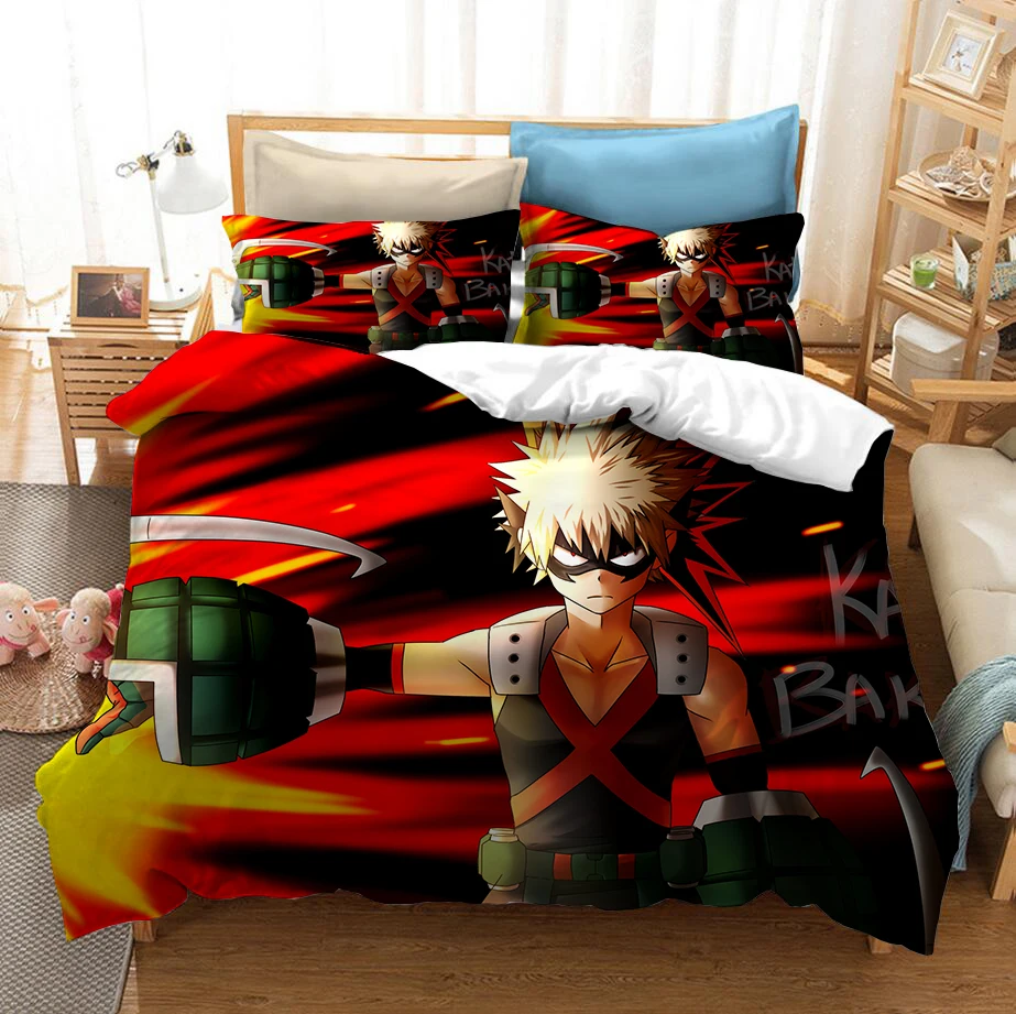 

New 3D Printed Bedding Set Japan Anime My Hero Academia Duvet Covers Pillowcases Color Bedclothes Bed Linen For Kids Gift