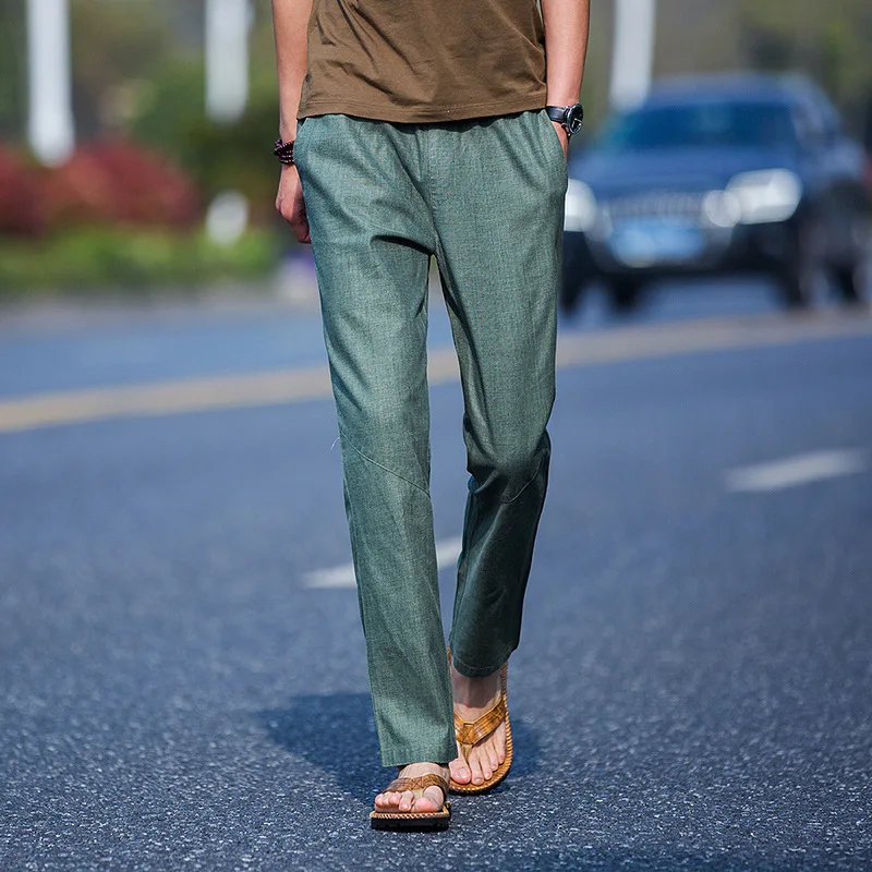 Mens Leisure Sport Linen Cotton Sweatpants Slacks Loose Running Hiking Climbing Pants Men Wicking Trekking Straight Leg Trousers | Спорт и