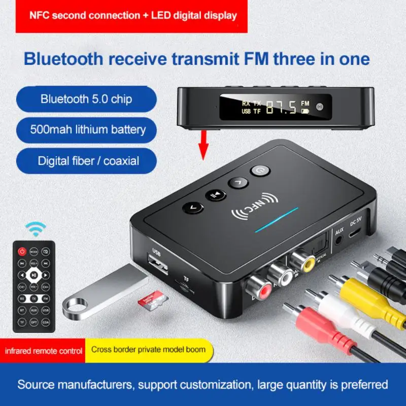 Bluetooth-compatible 5.0 Receiver Transmitter FM Stereo AUX 3.5mm Jack RCA Optical Wireless Handsfree Call NFC Audio Adapter TV |