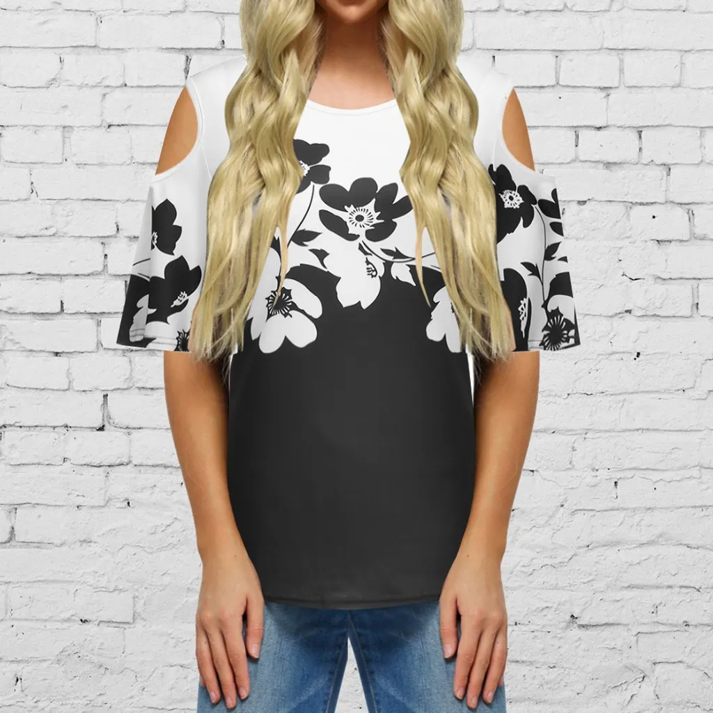 Модная футболка с принтом размера плюс Повседневная летняя открытыми плечами