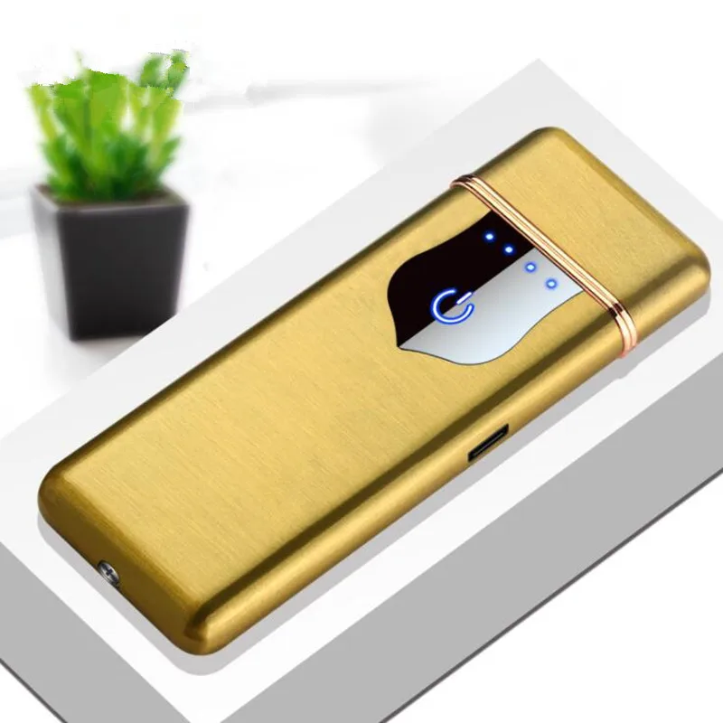 USB зарядка прикуриватель сенсорный экран переключатель двухсторонняя электрическая зажигалка ветрозащитный негорящий электронные зажигалки - Цвет: gold