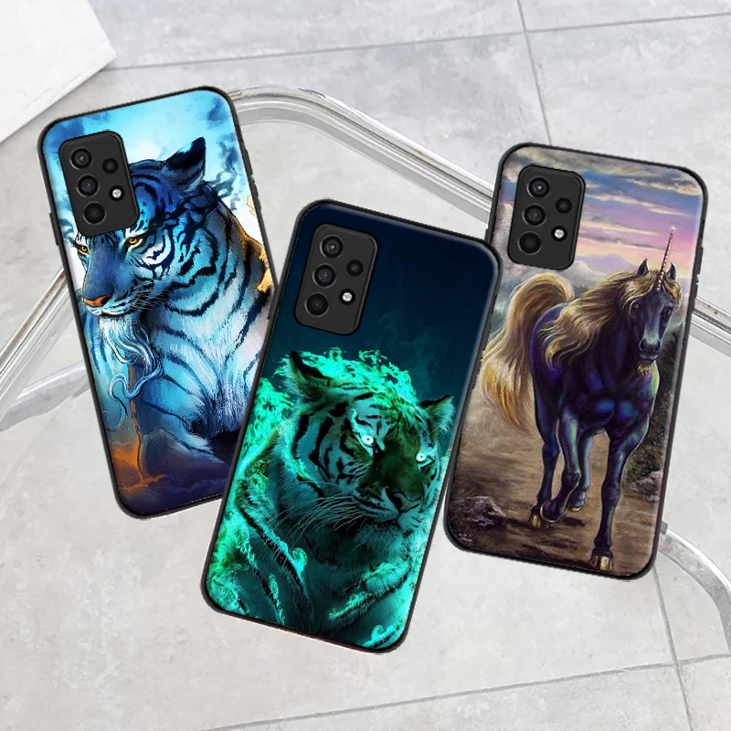 

Phone Case For Samsung Galaxy A11 A21S A31 A32 A41 A42 A51 A52 A71 A72 Luxury Black Shell Cover Wolf Lion Cool Animal funda