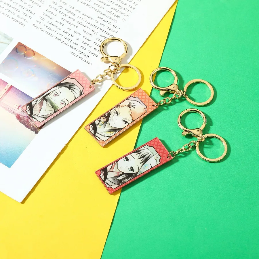 Anime Demon Slayer Kimetsu no Yaiba Keychains Acrylic Kamado Tanjirou Cosplay Double Sides Print Key Rings Bag Pendant Key Tings
