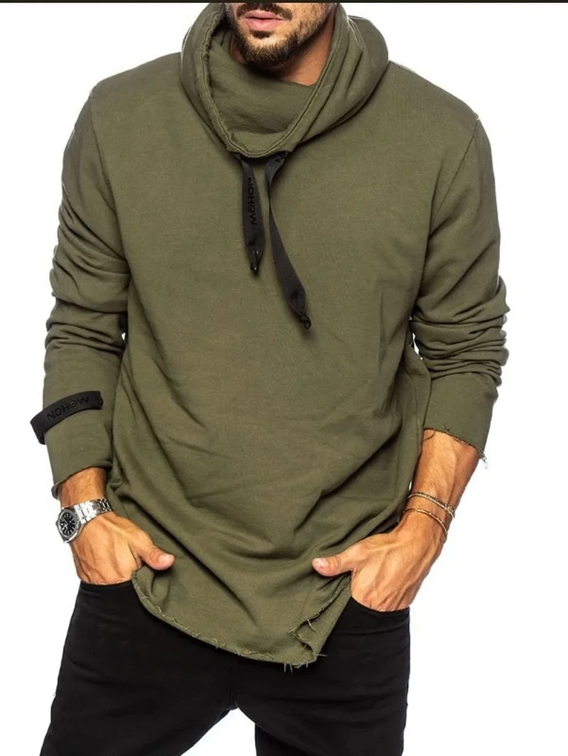 

New European American Men's Sweatshirts Solid Color Daily Sports Hedging Long Sleeve Youth Popular High Collar Casual Sudaderas