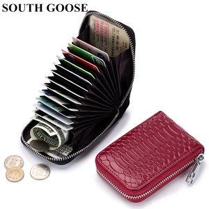 Business Credit Card Holder Unisex Leather Purse for Card Case Wallet Stylish Serpentine Pattern Organizer Bag Zipper Coin Purse