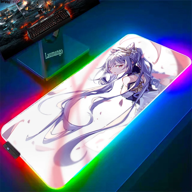 Офисный коврик Genshin большой RGB компьютерный для мыши Xl игровые коврики игровой