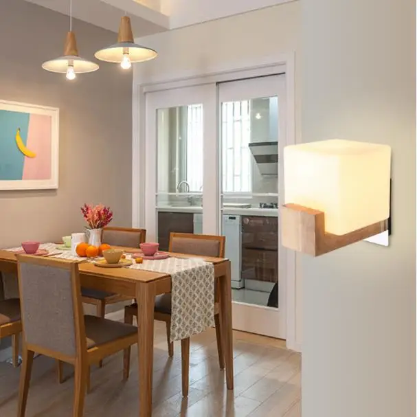 Светодиодная настенная лампа из массива дерева в скандинавском стиле стеклянный