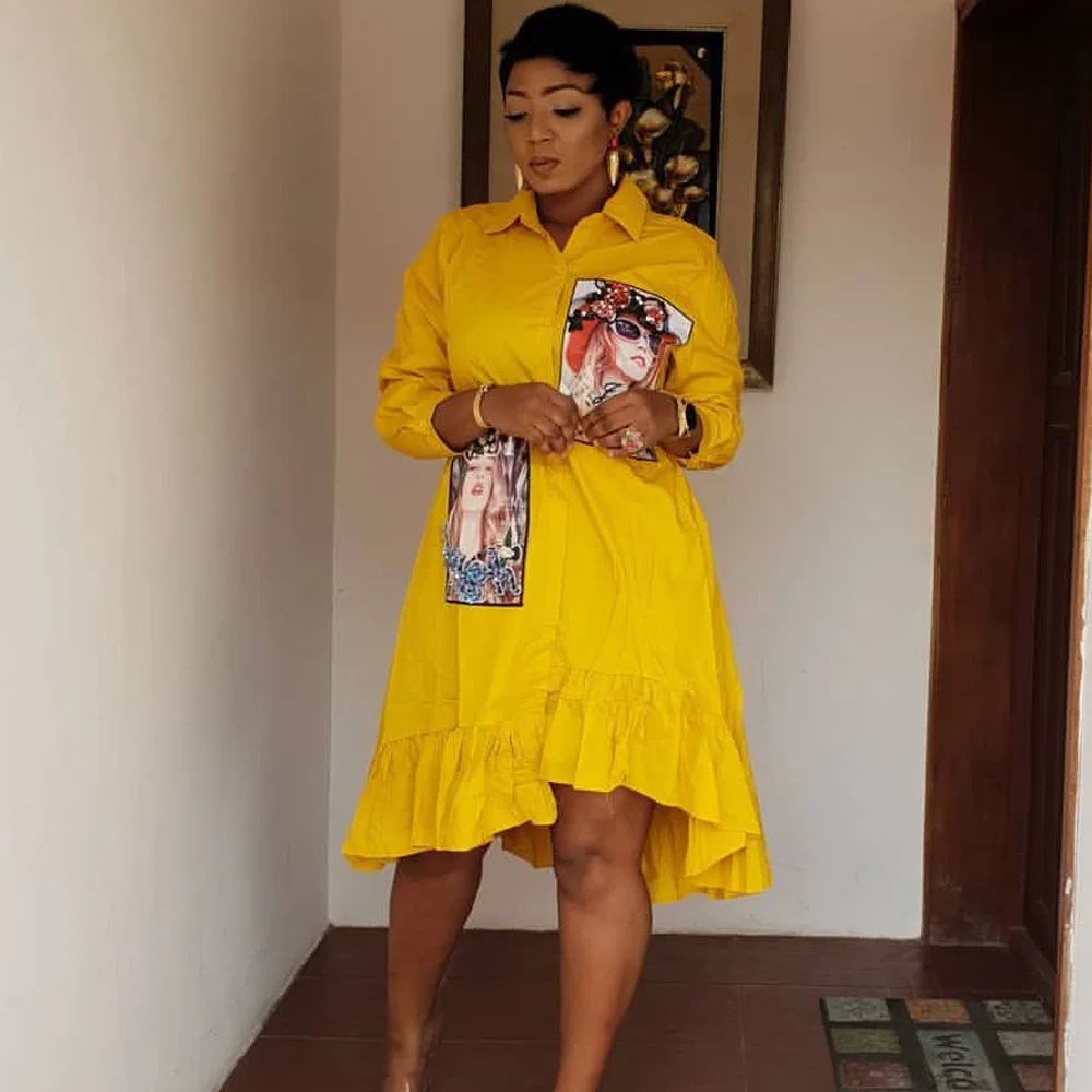 2020 Spring African Dresses for Women Print Clothing Fashion Ruffle Beading Irregular Cotton Shirt Blouse Dashiki Dress | Тематическая