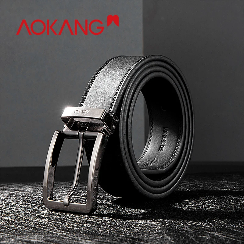 Мужской ремень из натуральной кожи AOKANG модный гладкий с металлической пряжкой 2019