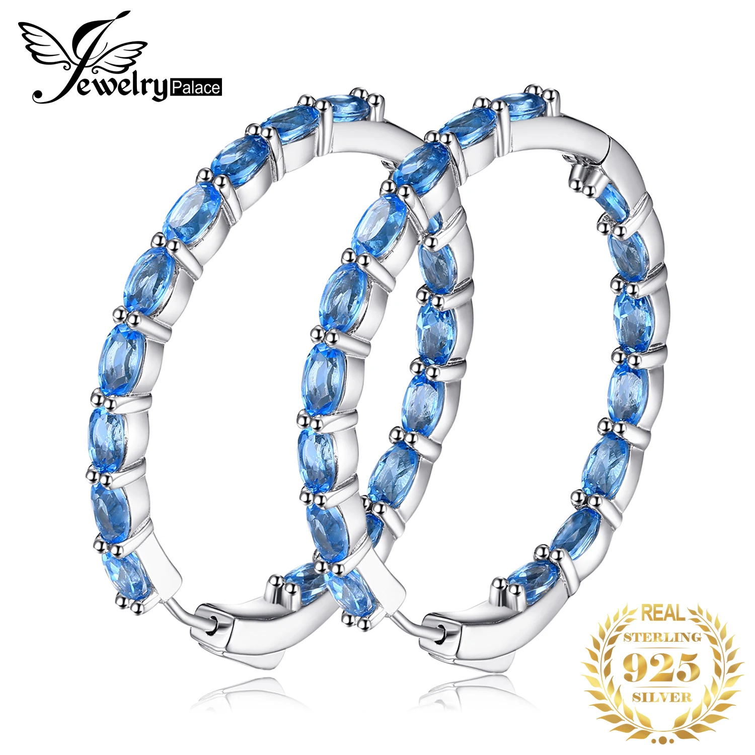 JewelryPalace огромный 13.5ct Природный Голубой топаз Хооп Серьги подлинной 925 пробы серебро 216 ювелирных украшений для Для женщин