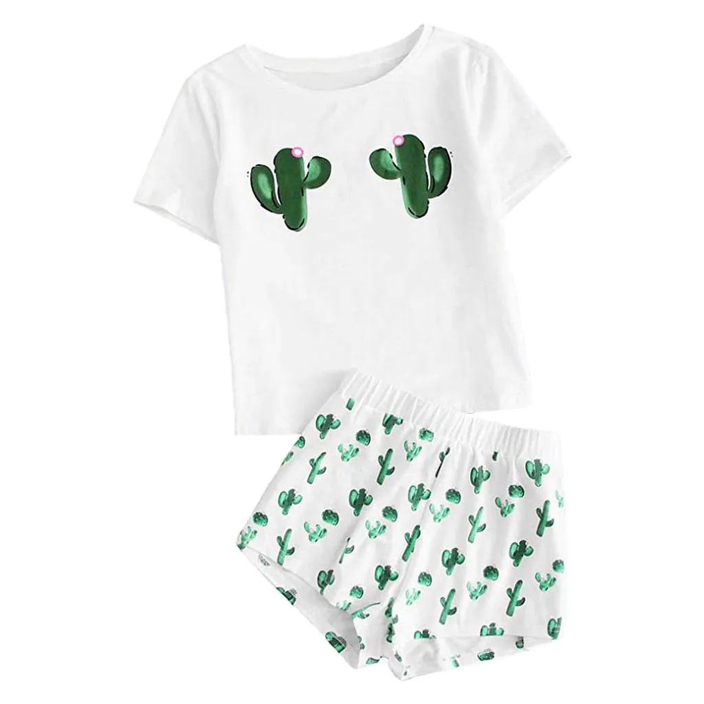 Женский пижамный комплект повседневная одежда костюм женская футболка с