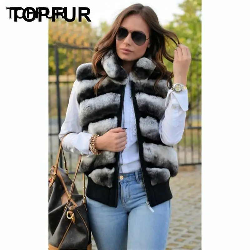 Женская меховая жилетка TOPFUR Зимний короткий жилет из натурального кроличьего