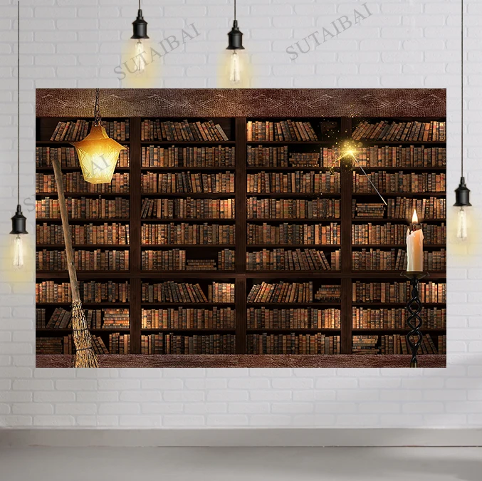 

Magic Bookcase Bookshelf Background Polyester or Vinyl Cloth High Quality Computer Print Children Kids Photo Backdrop
