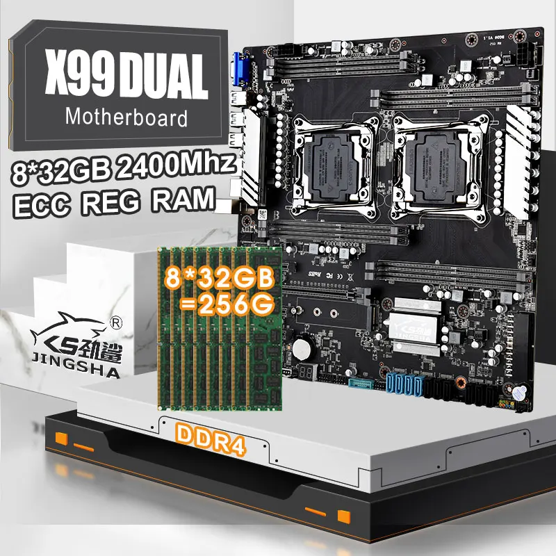

JINGSHA X99 Dual CPU Motherboard Set LGA 2011-3 With Processor And DDR4 8*32 ECC REG RAM 2400MHz Support XEON E5 V4 Series CPU