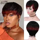 Парик HANNE, бразильские 100% человеческие волосы, короткие прямые черные смешанные красные парики Pixie Cut для черных женщин Remy волосы бесплатная доставка
