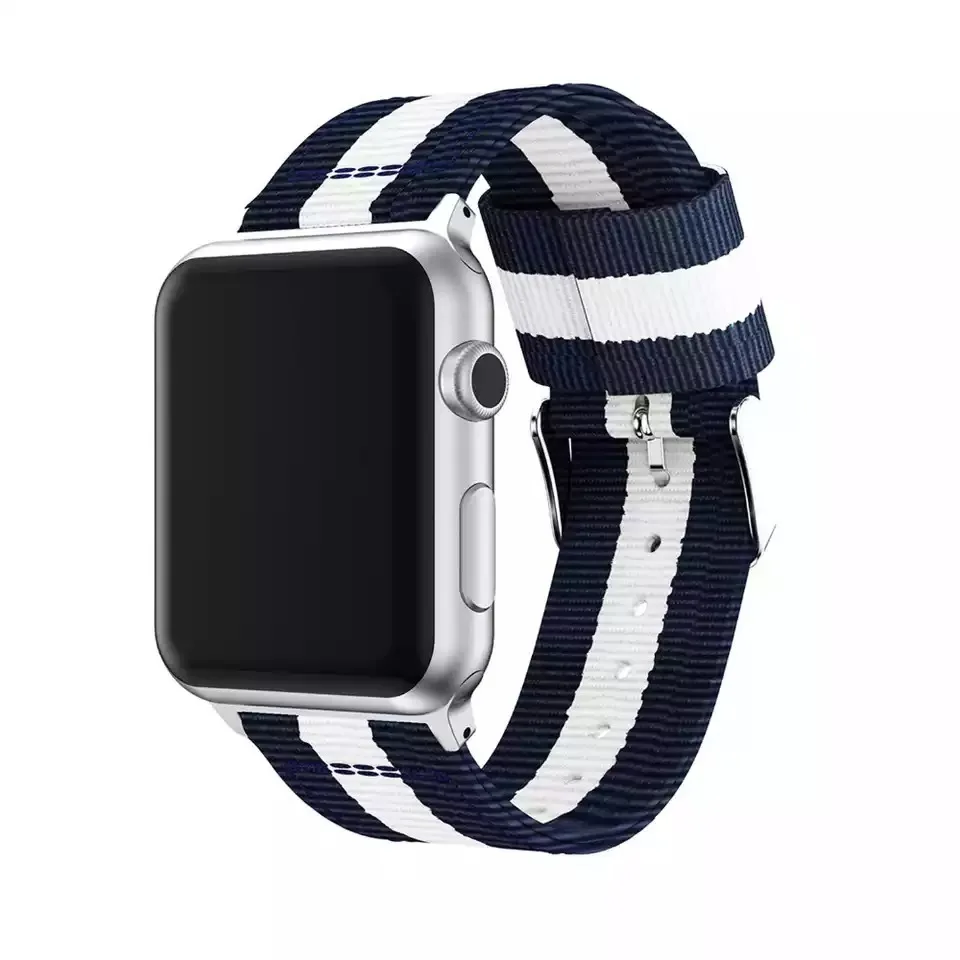 Нейлоновый ремешок для часов Apple Watch 38/42 Холщовый серебристая кнопка военные часы
