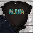 Футболка Aloha женская с буквенным принтом, модная винтажная пляжная одежда с круглым вырезом, в стиле ретро, для отпуска, лето 2021