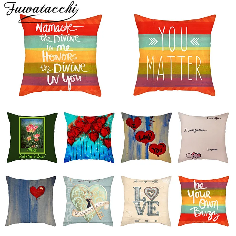 

Fuwatacchi A world full of love Pillow Cover gift Chshion Cover Printed Throw Pillowcase for Home Sofa Decorative Pillow 45*45cm