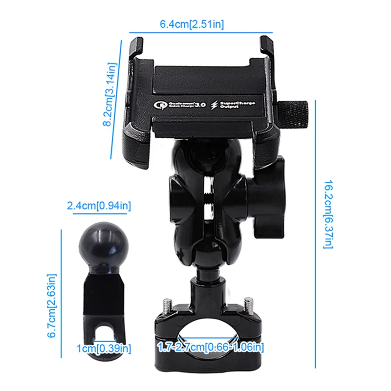SMOYNG Aluminum Motorcycle Phone Holder QC3.0 Charge Moto Handlebar Rearview Bracket Stand for 4-6.8 inch Mobile Phone Mount