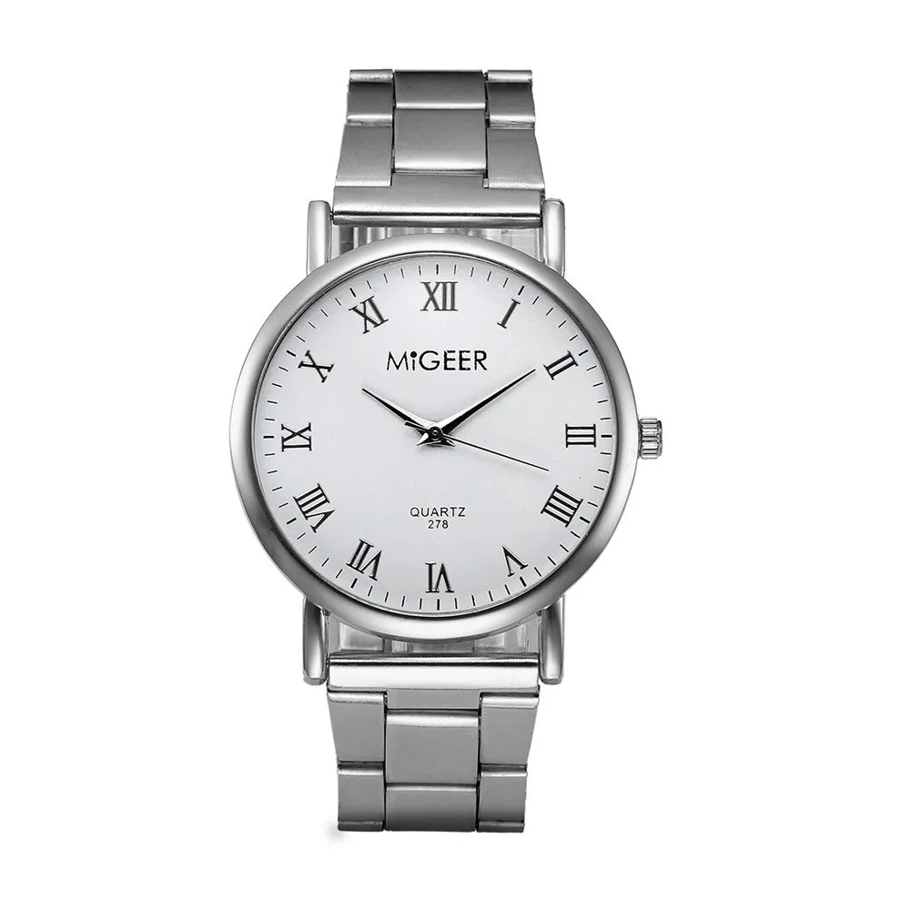 Белый MIGEER Men Watches Brand Luxury Man Women Crystal Watch Stainless Steel Analog Quartz Wrist Watch Gift Relogio Masculino - Цвет: Белый