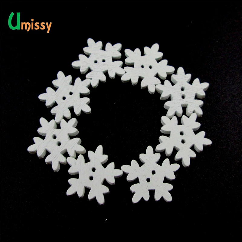 100 шт снежинка Рождественские Кнопки Декоративные Швейные аксессуары деревянные