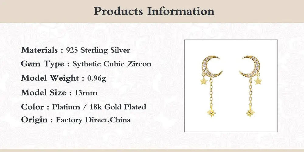 

VINY Silver 925 Jewelry Earrings For Women Moon Stars Dangle Earring Gold/Silver Jewelry 2021 Trend Pendientes Aretes De Mujer
