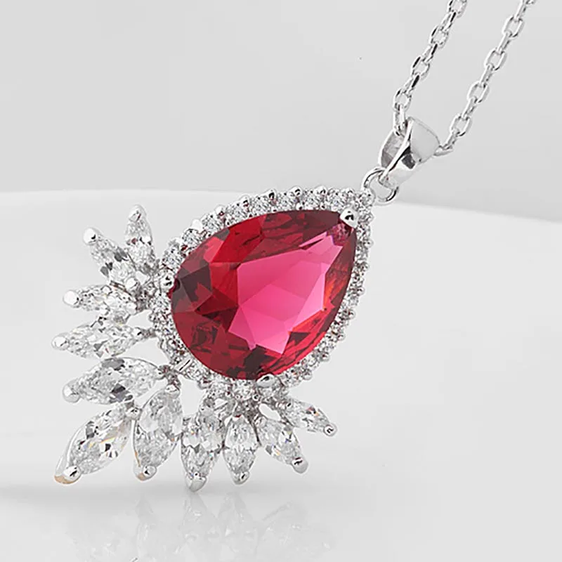 Женское ожерелье из серебра 925 пробы с драгоценными камнями в форме капли