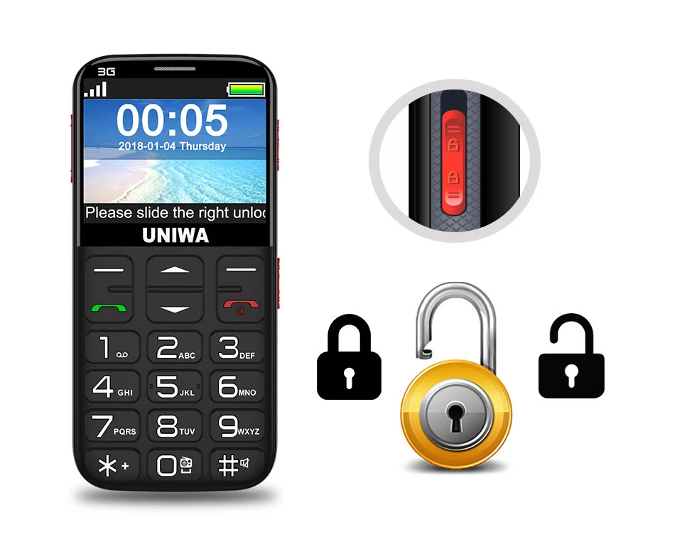 UNIWA V808G английская русская клавиатура 10 дней в режиме ожидания 3g WCDMA сильный фонарь Мобильный телефон большой SOS 3g мобильный телефон