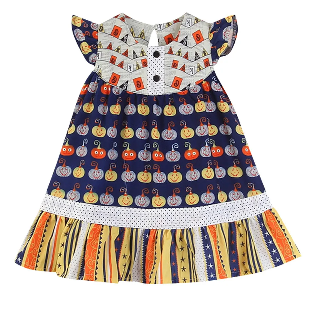 Детское платье для маленьких девочек на Хэллоуин с принтом в виде тыквы одежда