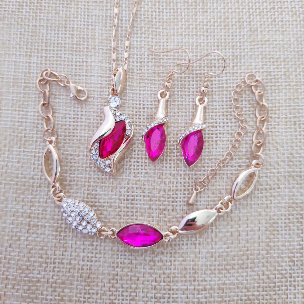 112 gold purple red Новинка,, ювелирные наборы с австрийскими кристаллами, подвеска в виде капли воды, ожерелье, серьги, браслет, посеребренные ювелирные изделия для женщин - Окраска металла: 112 gold purple red