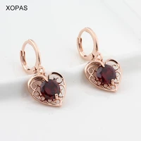 585 rose gold color charms jewelry lovely heart 5 color stone drop earrings for women brincos vintage girls christmas gift