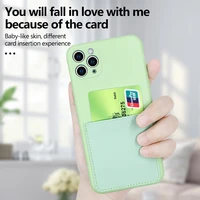 ultra thin cute card holder liquid silicone phone case for iphone 13 12 11 pro xs max xr x se 8 7 plus luxury wallet soft cover