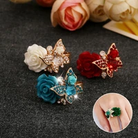 bohemian retro crystal butterfly flower adjustable rings women wedding party exaggerated luxury jewelry ring anniversary gift