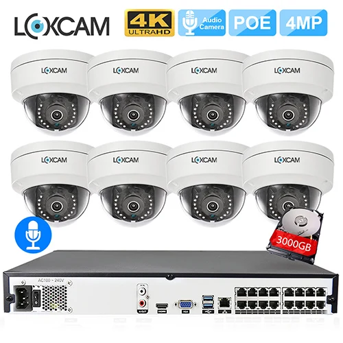 16CH NVR x 8 Camera LOXCAM H.265+ 4K 5MP POE NVR CCTV камера системы 4MP Аудио Открытый Антивандальный ночное видение IP камера 16ch комплект видеонаблюдения - Цвет: 16CH NVR x 8 Camera