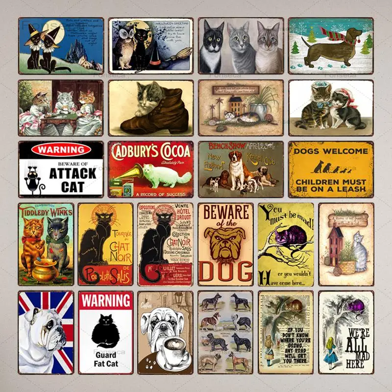 

A Home Without Cat Is Just a House Retro Pet Metal Stickers Animal Tin Sign Vintage Plates Wall Art For House Decoration 30X20CM