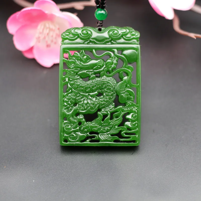 Ожерелье с подвеской из натурального зеленого нефрита дракона Китайская