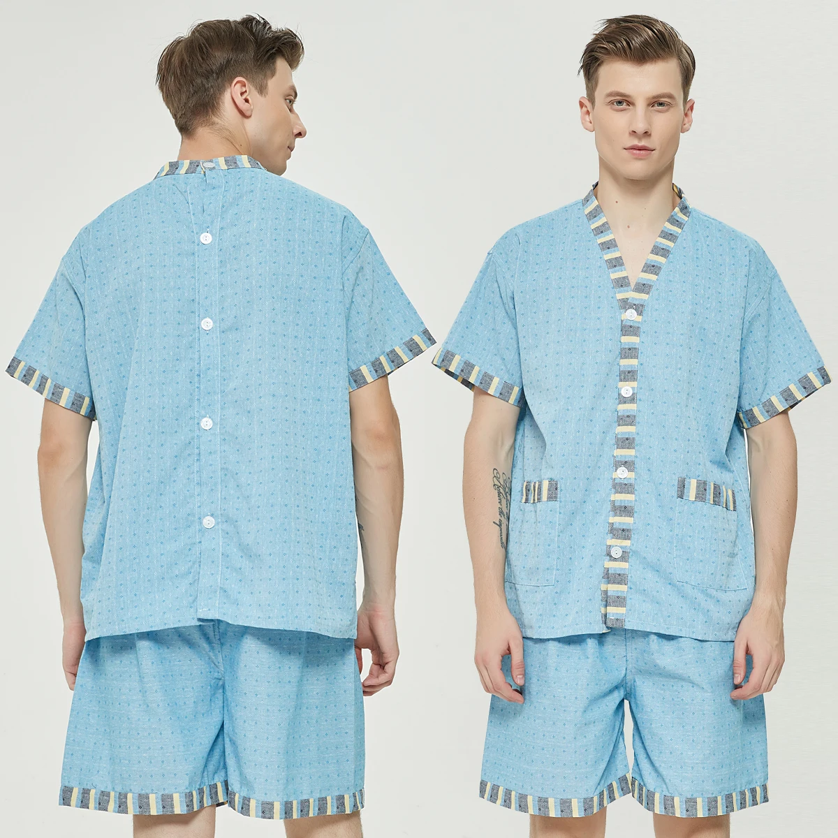 100% Cotton Leisure Autumn Men Pajamas Short Sleeve Male Pajama Set Men Sleepwear Suit Casual Bottom Homewear Clothing Nightwear