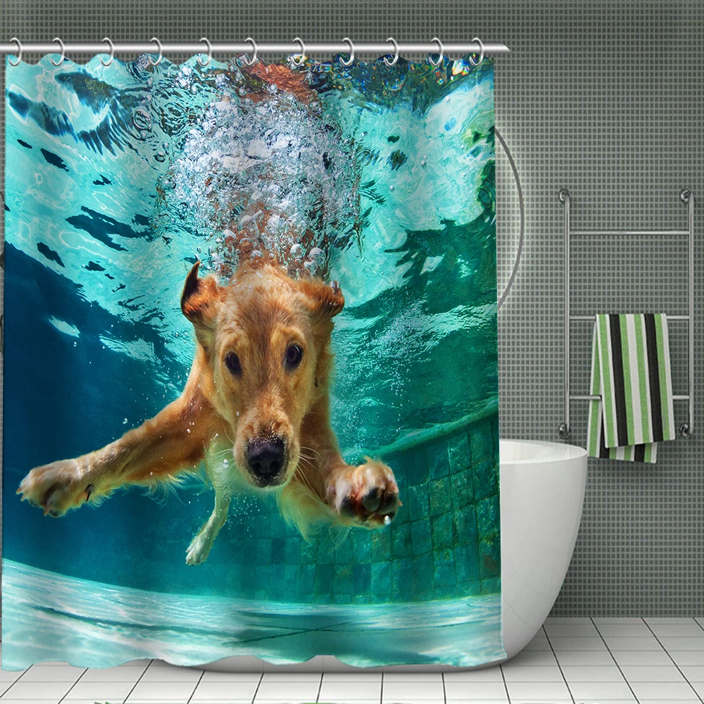 Шторы для душа с принтом собак водонепроницаемые тканевые занавески ванной из