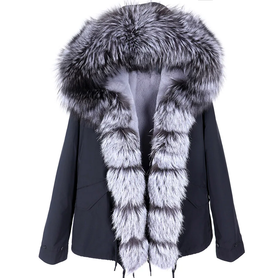 

2022 Winter Jacket Women Short Parka Real Fur Coat Natural Fox Fur Collar Hood Thick Warm Streetwear Parkas New