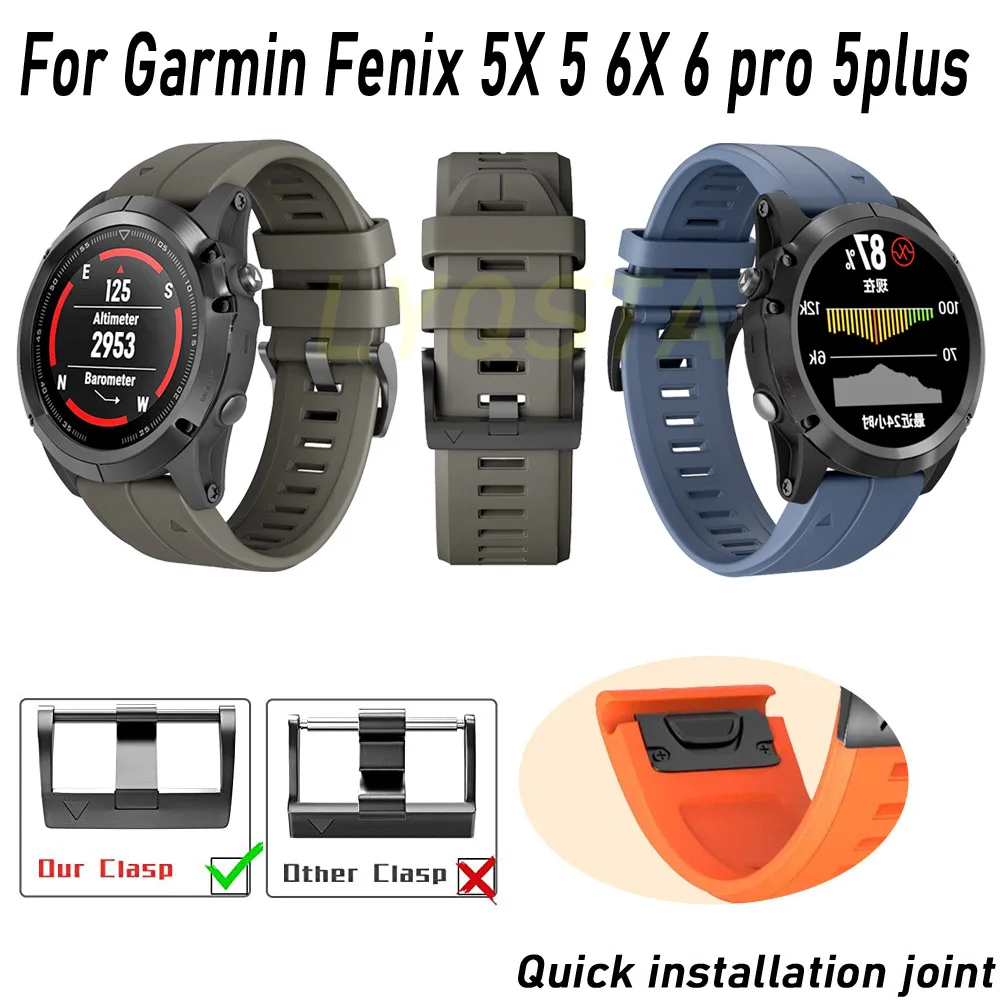 

26 22MM Quick Release Easy Fit Silicone Watch Wrist band Strap For Garmin Fenix 5 5X Plus 6X 3 HR S60 Forerunner 945 Accessories