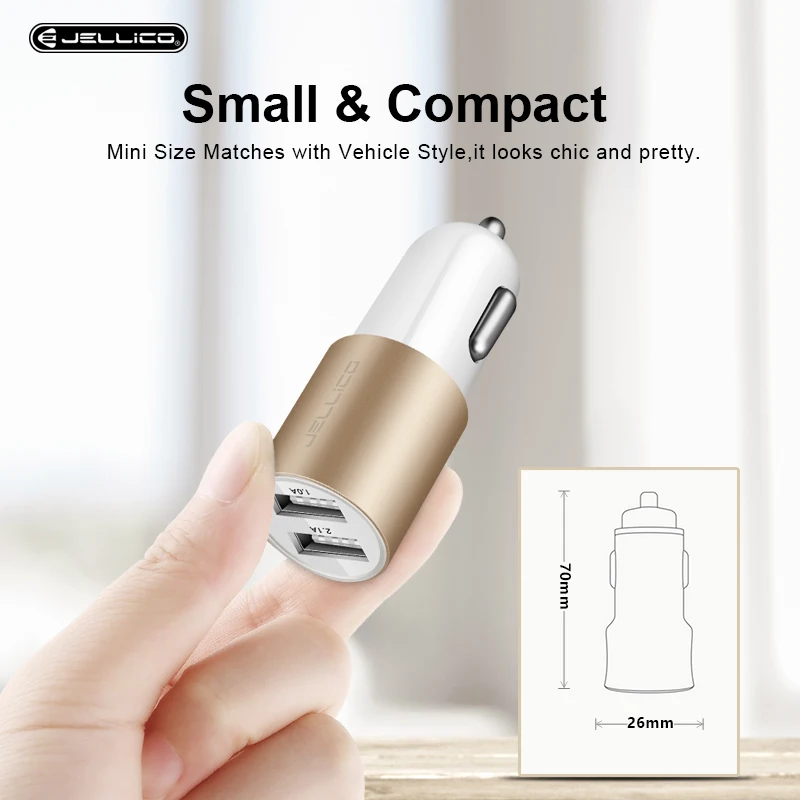 Jellico USB Автомобильное зарядное устройство 5 В 2.1A Металл двойной USB алюминиевый сплав автомобильное зарядное устройство Быстрая зарядка зарядное устройство для телефона для iPhone samsung Xiaomi